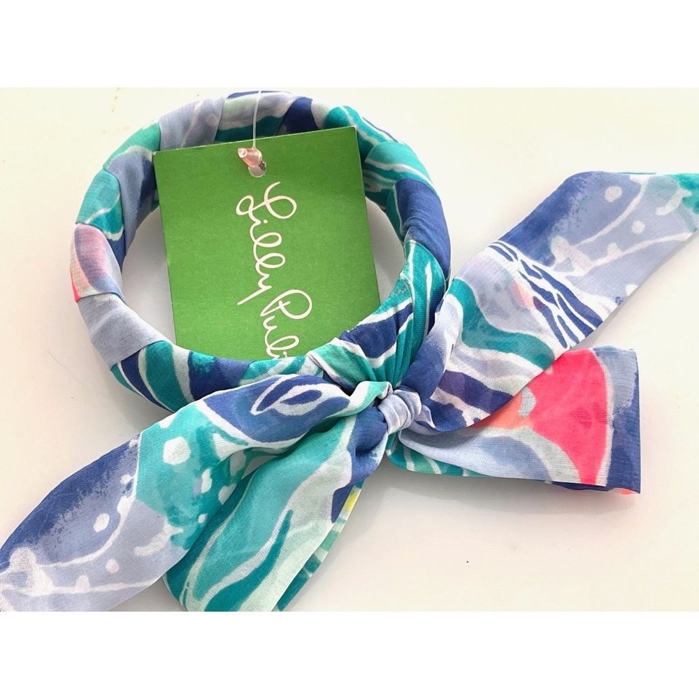 Lilly Pulitzer Fabric Wrapped Bangle Bracelet, NWT- Blue/Purple/White/Coral